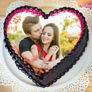 Side View of Heart Shaped Photo Cake